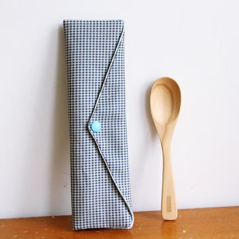 文青風環保筷袋 ~優質細格 百搭藍 日系 收納包 手作餐具袋.禮物