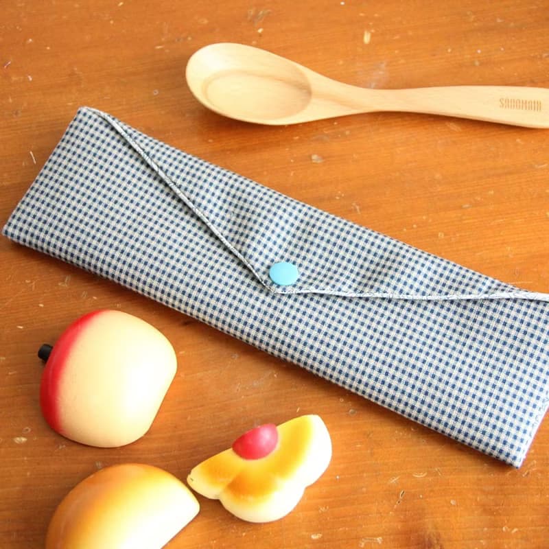 文青風環保筷袋 ~優質細格 百搭藍 日系 收納包 手作餐具袋.禮物
