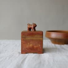茶葉褐 小貓陶盒