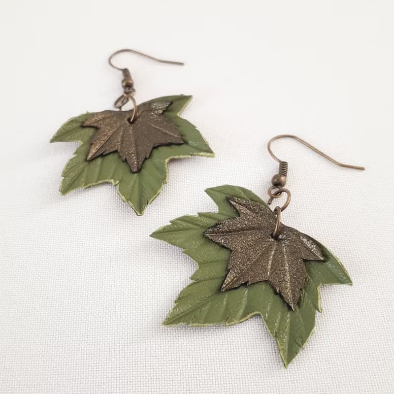 耳環 green leather earrings for her Leather women's jewelry