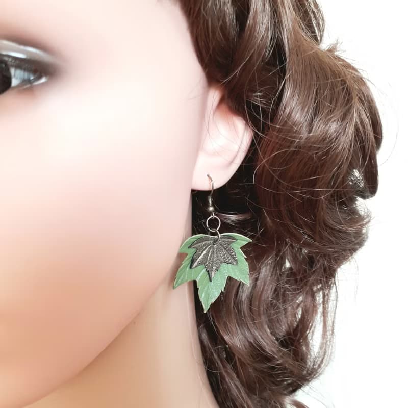 耳環 green leather earrings for her Leather women's jewelry