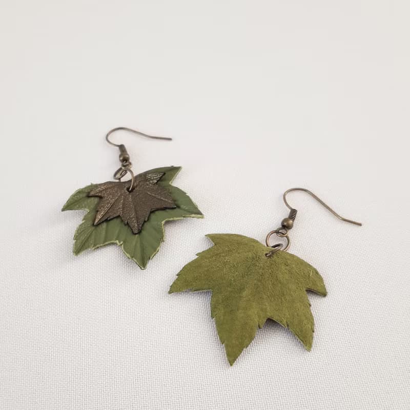 耳環 green leather earrings for her Leather women's jewelry