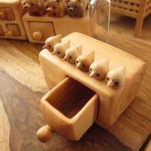Miniature chest of drawers with flock of birds, Wood carving, Wood Sculpture, Wo