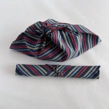 【１点もの】お弁当袋セット あずま袋と箸袋 木綿 着物地 紺に赤・黄・水色の縞