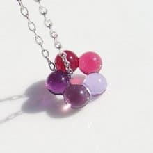 小さなお花ガラス(ぷちはな【グレープ】)チェーンネックレス【綿紐、シルバー925選べます】【受注制作】