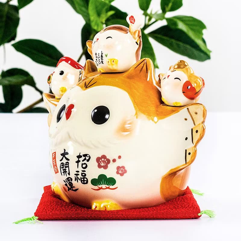 日本藥師窯瀨戶燒招福招財貓頭鷹擺件家庭美滿招財送禮日式禮物