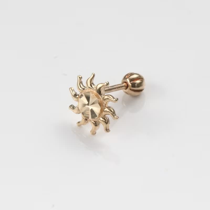 純14K Sun Hot Piercing 太陽鎖珠耳環 (單個)耳骨 耳窩 不退色