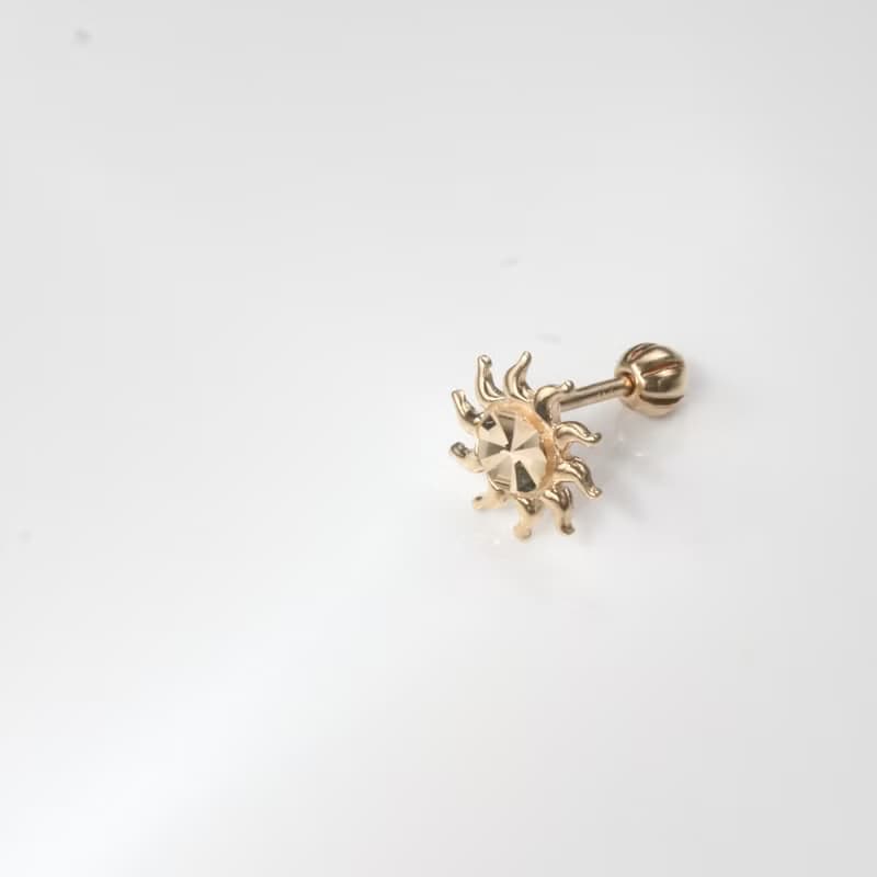 純14K Sun Hot Piercing 太陽鎖珠耳環 (單個)耳骨 耳窩 不退色