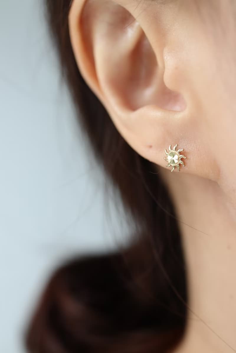 純14K Sun Hot Piercing 太陽鎖珠耳環 (單個)耳骨 耳窩 不退色