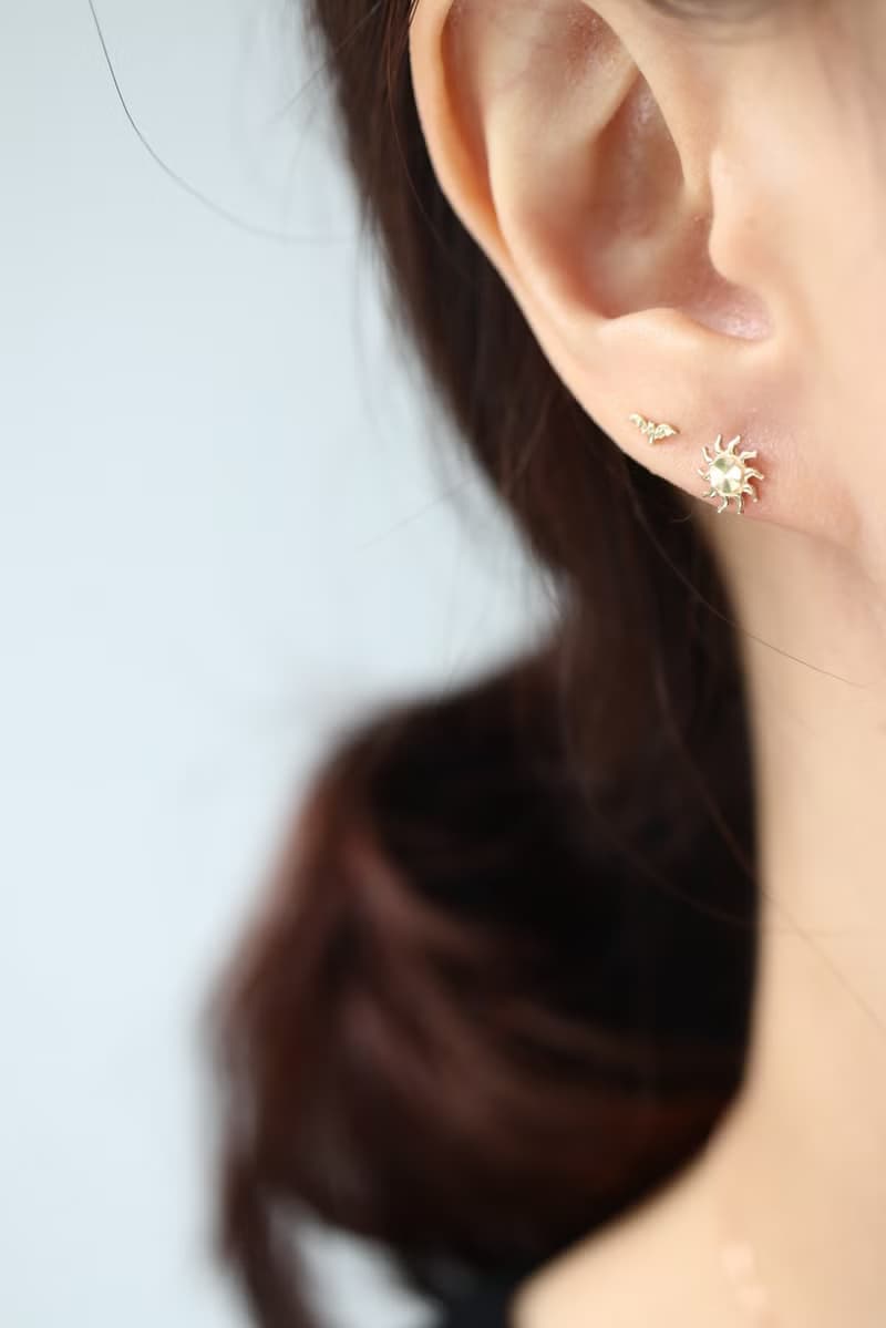 純14K Sun Hot Piercing 太陽鎖珠耳環 (單個)耳骨 耳窩 不退色