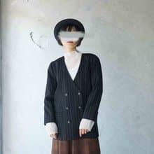 尋寶古著-Leilian俐落黑色毛料V領雙排扣西裝外套