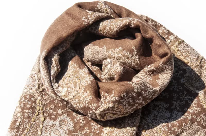 喀什米爾Cashmere/水煮羊毛披肩/針織圍巾/刺繡圍巾/羊絨披巾-花