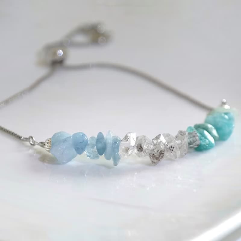 隨形閃靈鑽x海藍寶x天河石手鍊 Free size 淨化/溝能能力/幸運