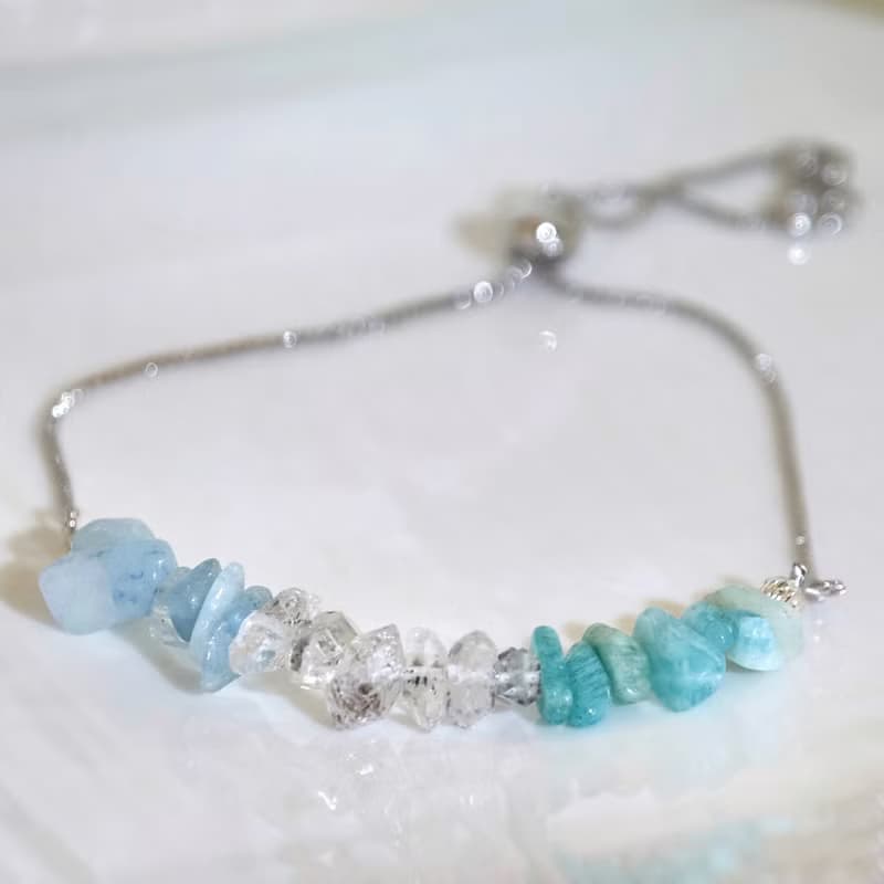 隨形閃靈鑽x海藍寶x天河石手鍊 Free size 淨化/溝能能力/幸運