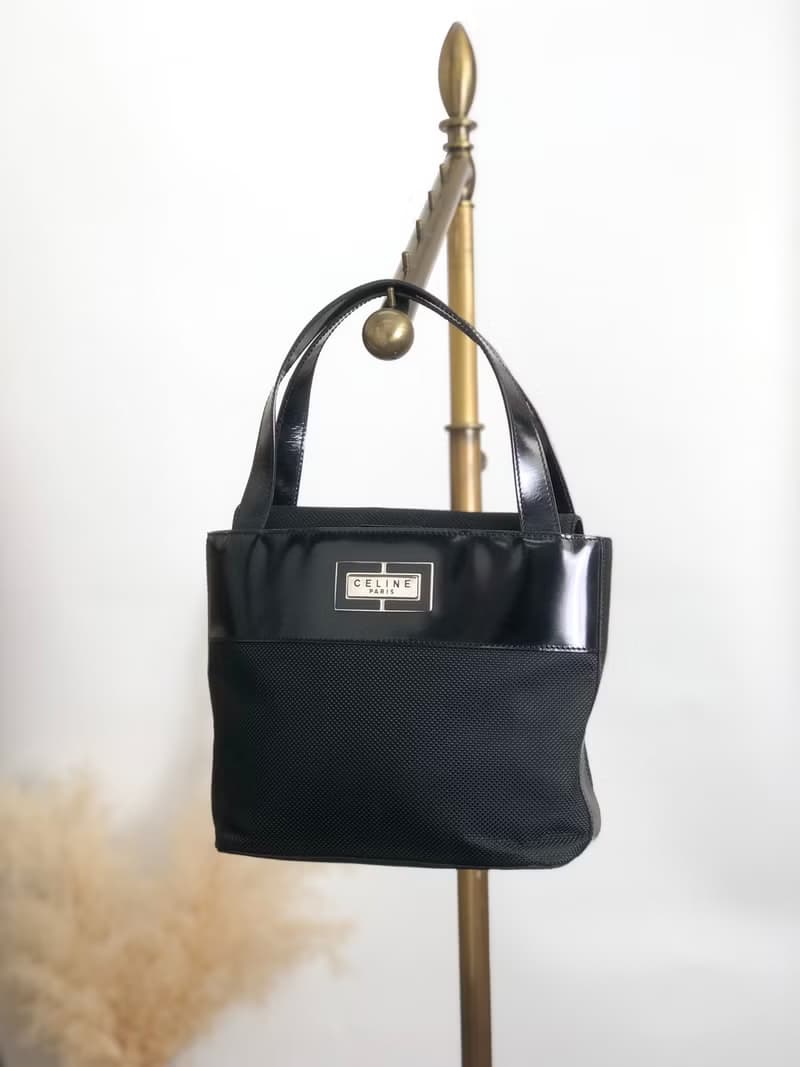 【 日本直送　名牌中古包 】CELINE セリーヌ ハンドバッグ ブラック ロゴ PVC レザー vintage ヴィンテージ オールド vzeeur