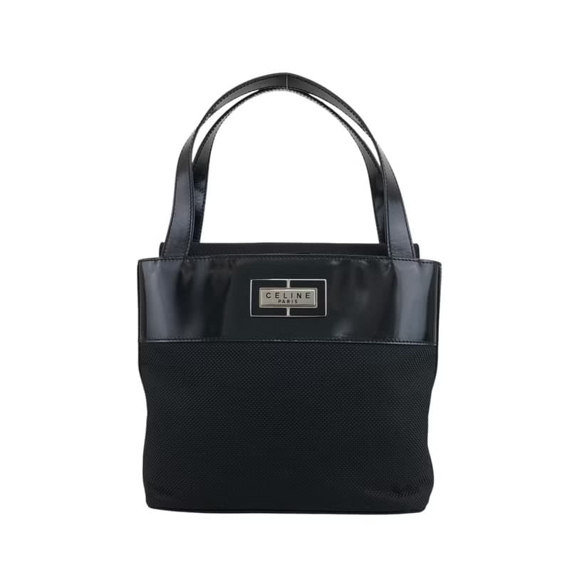 【 日本直送　名牌中古包 】CELINE セリーヌ ハンドバッグ ブラック ロゴ PVC レザー vintage ヴィンテージ オールド vzeeur