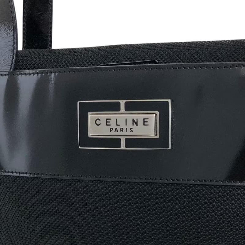 【 日本直送　名牌中古包 】CELINE セリーヌ ハンドバッグ ブラック ロゴ PVC レザー vintage ヴィンテージ オールド vzeeur