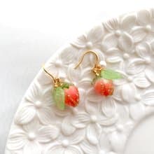 【若桑】【菓子舖】甜甜草莓糖。珍珠。14k包金耳環。