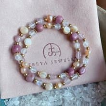 結婚禮物 ∣ 草莓晶 月光石 人緣 雙圈手鍊