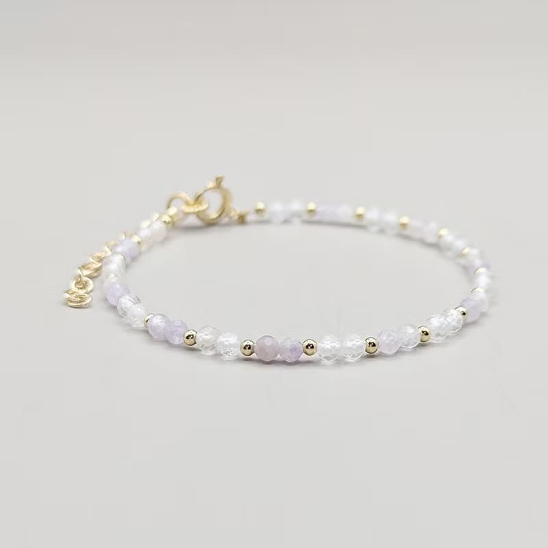 天然水晶 白水晶+紫水晶 鍍14K金 輕珠寶手環 手鍊