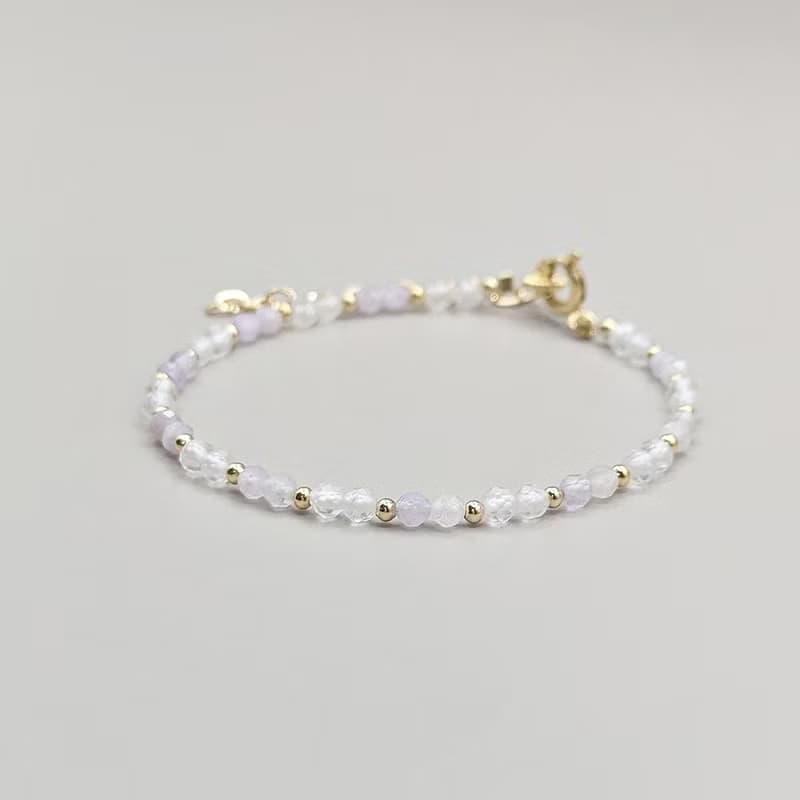 天然水晶 白水晶+紫水晶 鍍14K金 輕珠寶手環 手鍊