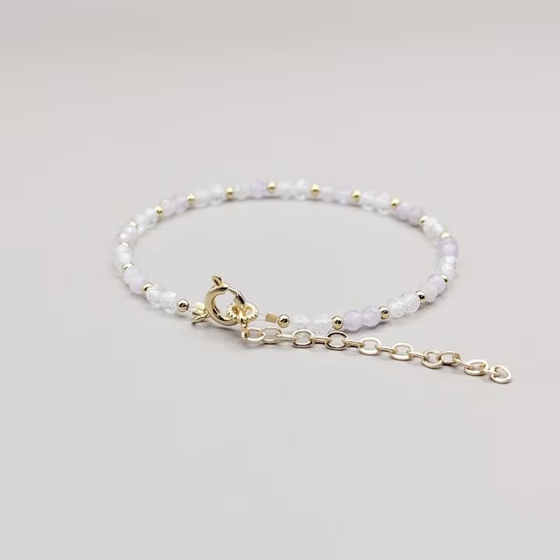 天然水晶 白水晶+紫水晶 鍍14K金 輕珠寶手環 手鍊