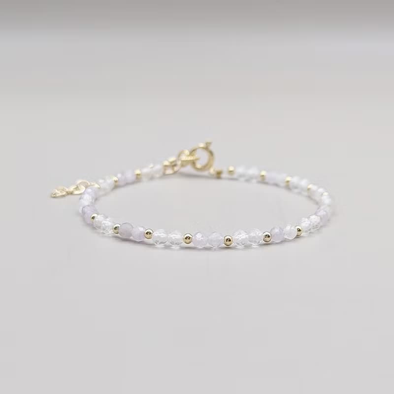 天然水晶 白水晶+紫水晶 鍍14K金 輕珠寶手環 手鍊