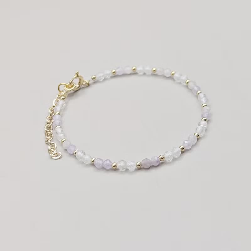 天然水晶 白水晶+紫水晶 鍍14K金 輕珠寶手環 手鍊