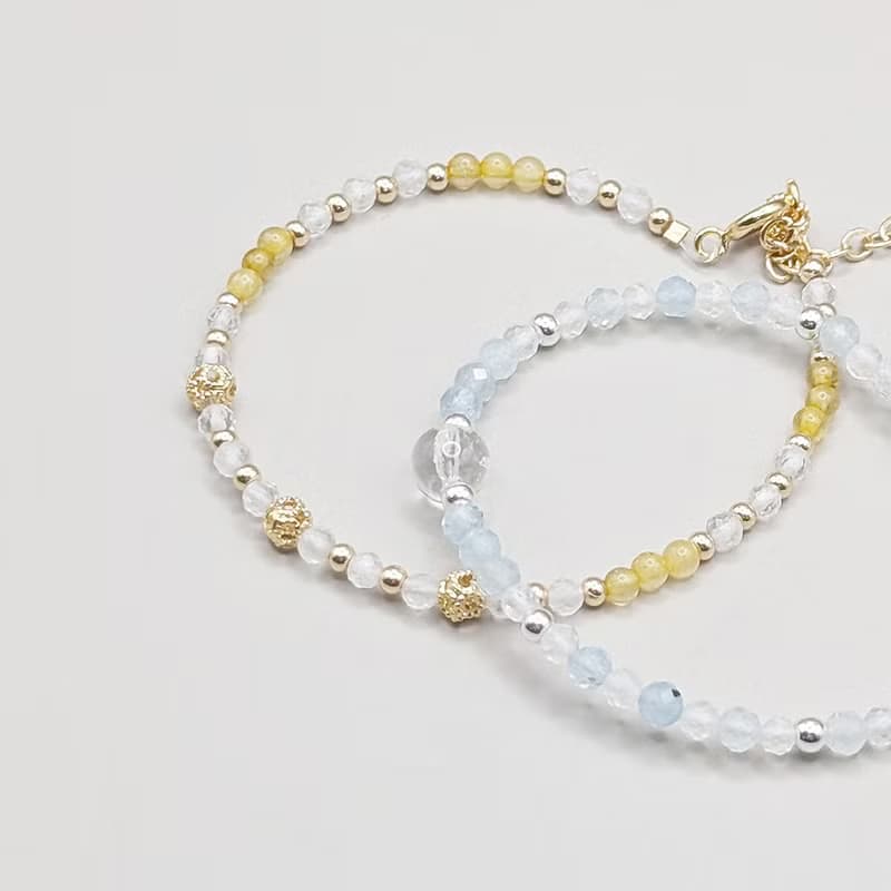 天然水晶 白水晶+紫水晶 鍍14K金 輕珠寶手環 手鍊