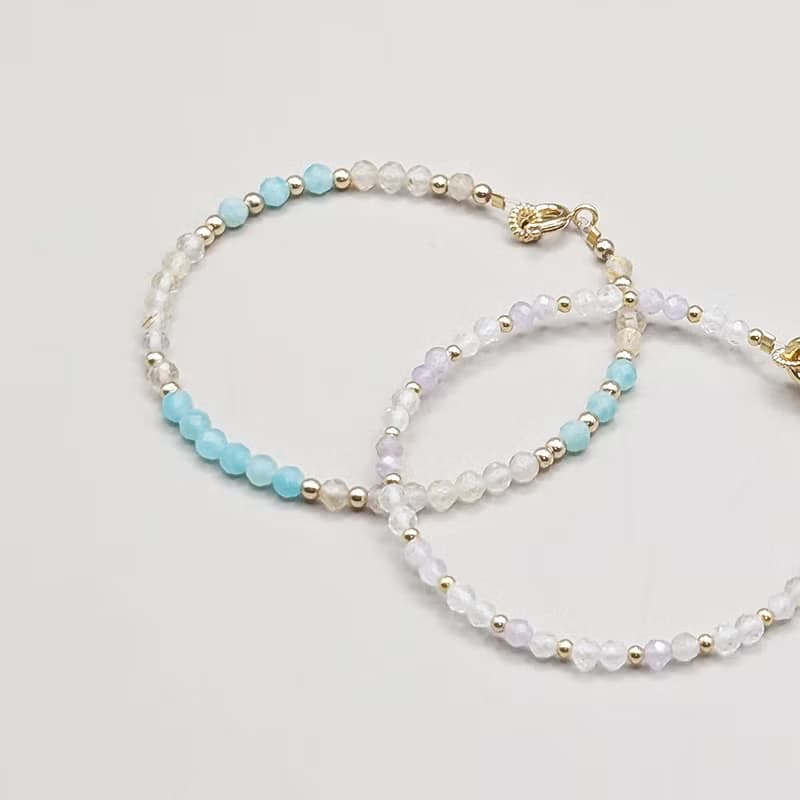 天然水晶 白水晶+紫水晶 鍍14K金 輕珠寶手環 手鍊