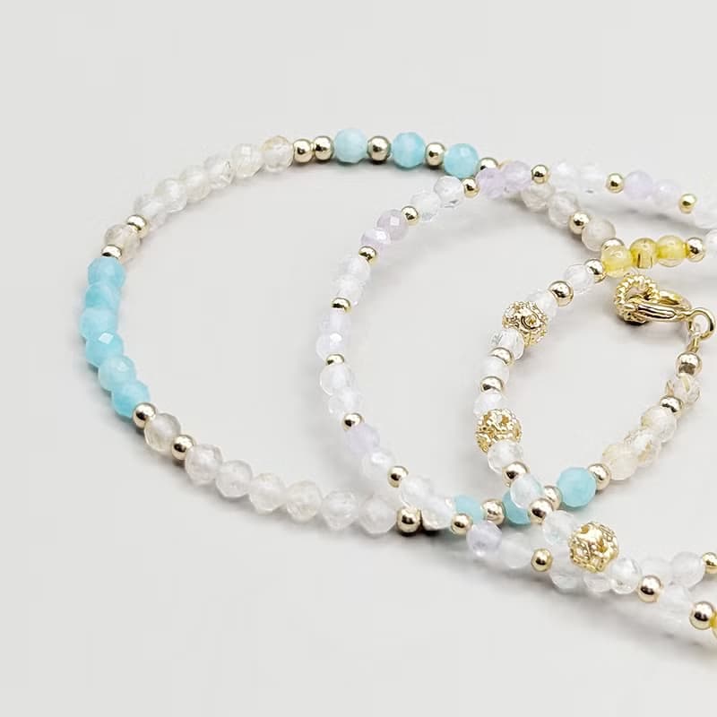 天然水晶 白水晶+紫水晶 鍍14K金 輕珠寶手環 手鍊