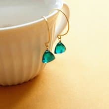 HiOnion原創簡約復古法式文藝氣質耳環孔雀藍石英水晶14k包金耳鉤