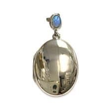 Classic Oval Memorial Locket Pendant Light Blue Gilson Opal 925 Sterling Silver