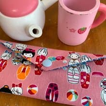 文青風環保筷袋 日本娃娃 粉 手作餐具袋.交換禮物.