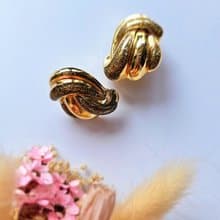 金沙緞帶流線摩登夾式耳環/vintage美國西洋古董飾品