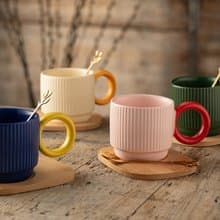 愛爾蘭Belleek Living  馬卡龍陶瓷馬克杯+金色小茶匙4入組 200ml