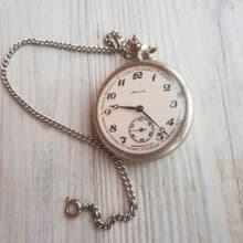 Soviet Molnija pocket watch with chain  – open face wind up pocket watch USSR