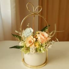 永生花愛心提把盆花-蜜桃藍