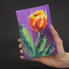 Tulip Oil Painting Small Flower Original Art Impasto Canvas Painting Tiny Art