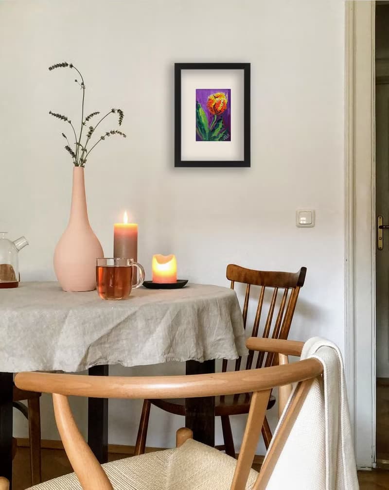 Tulip Oil Painting Small Flower Original Art Impasto Canvas Painting Tiny Art