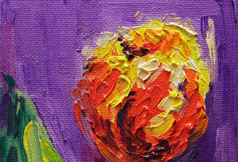 Tulip Oil Painting Small Flower Original Art Impasto Canvas Painting Tiny Art