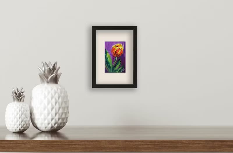 Tulip Oil Painting Small Flower Original Art Impasto Canvas Painting Tiny Art