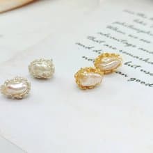 【金屬編織系列】天然不規則珍珠耳針耳夾耳環 金色/銀色