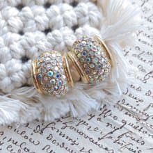 Vintage Jewelry 西洋古董飾品 Swarovski 寬版C型鑽 針式耳環