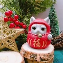 【快速出貨】達摩招財貓 紅泥旺 水泥擺飾 交換禮物