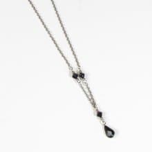 Vintage Dainty Teardrop Black Glass Silver Pendant Necklace,