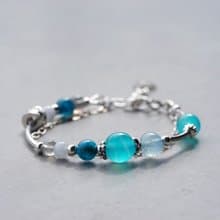 冰川 - 天河石 磷灰石 拉長石 海藍寶 925純銀 雙鍊手鍊