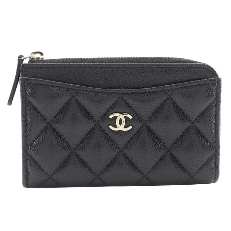 【日本直送】シャネル CHANEL マトラッセ コインケース L字ファスナー フラグメントケース キャビアスキン 黒 レディース【中古】