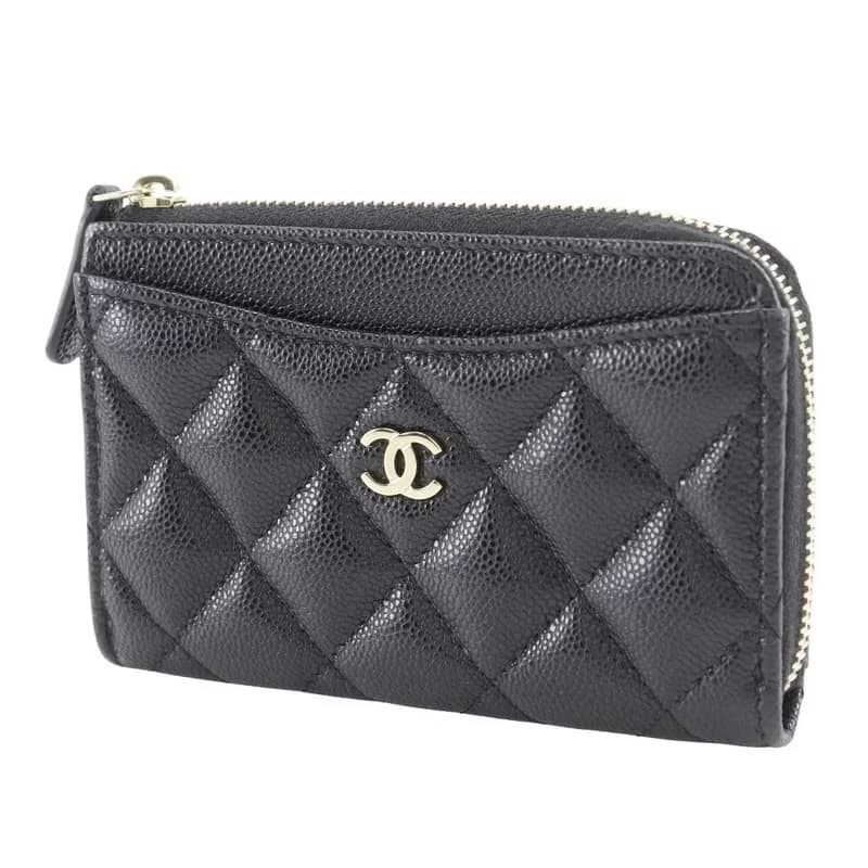 【日本直送】シャネル CHANEL マトラッセ コインケース L字ファスナー フラグメントケース キャビアスキン 黒 レディース【中古】