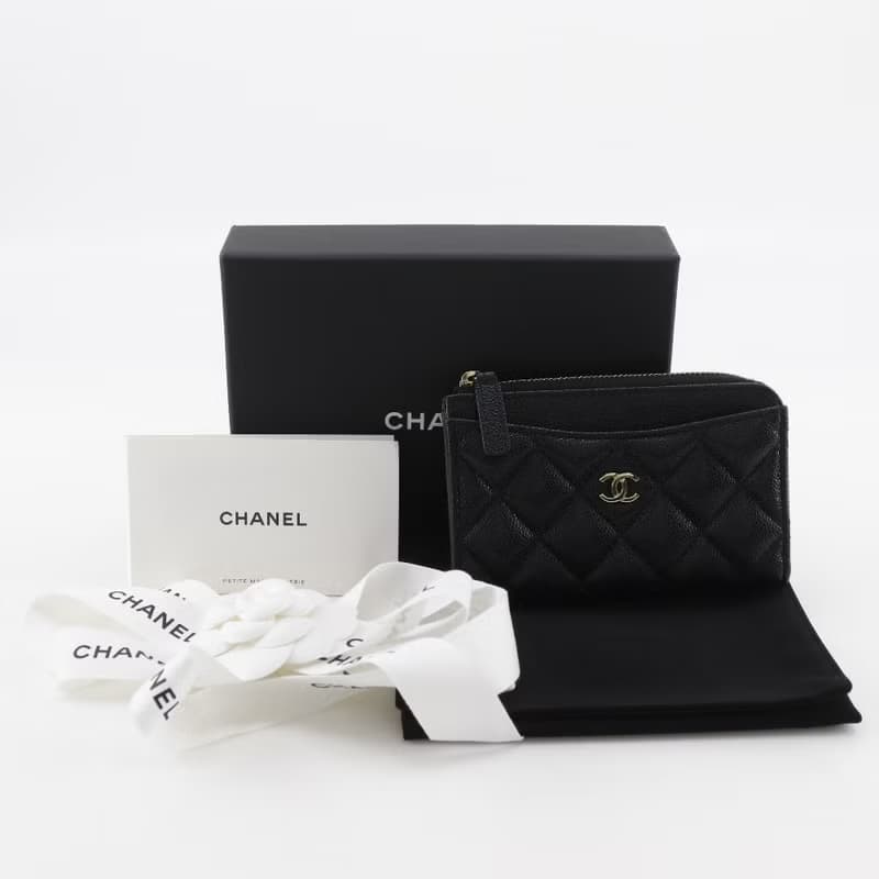 【日本直送】シャネル CHANEL マトラッセ コインケース L字ファスナー フラグメントケース キャビアスキン 黒 レディース【中古】